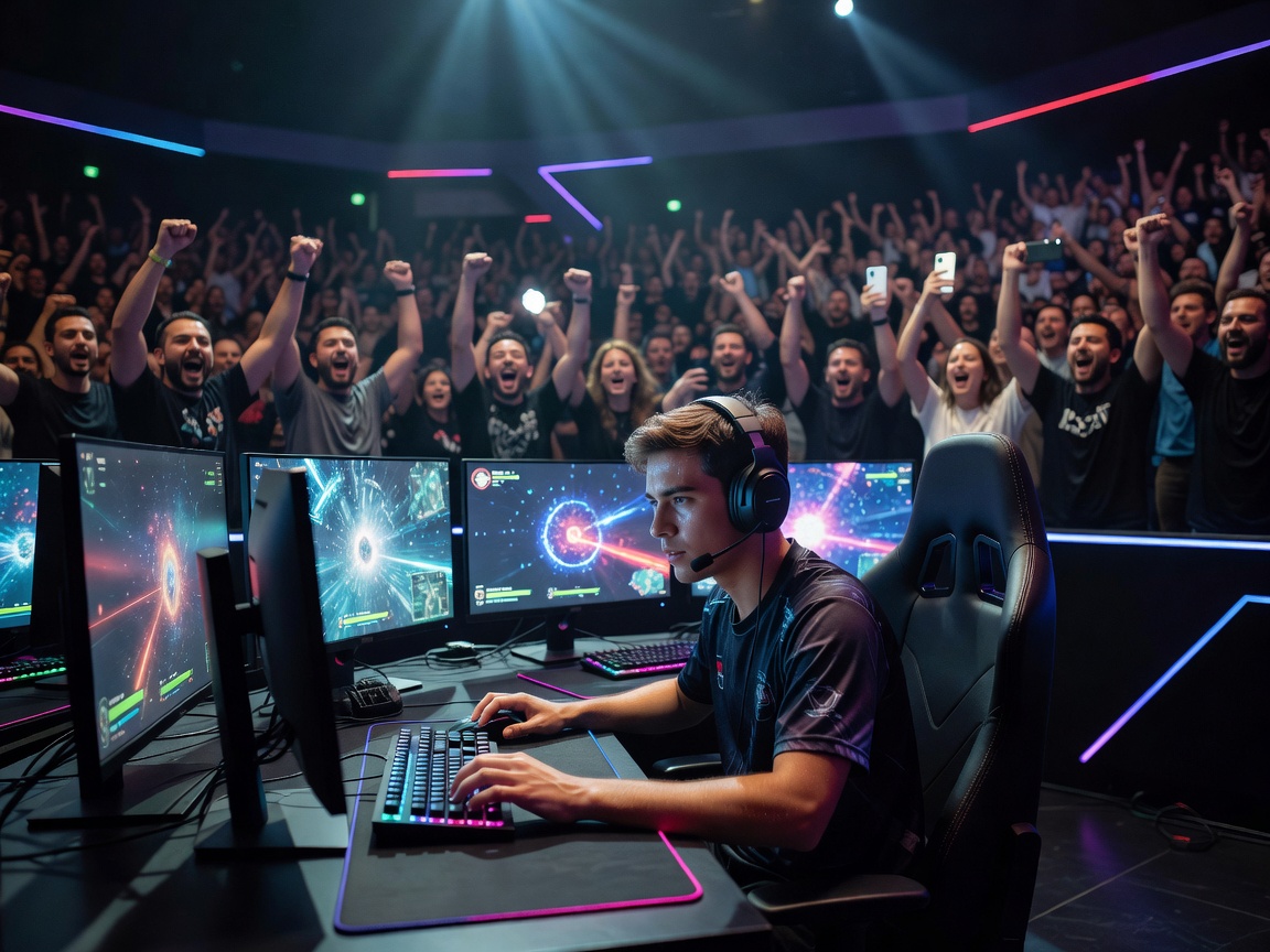Esports-ottelun pelaaja ja yleisö
